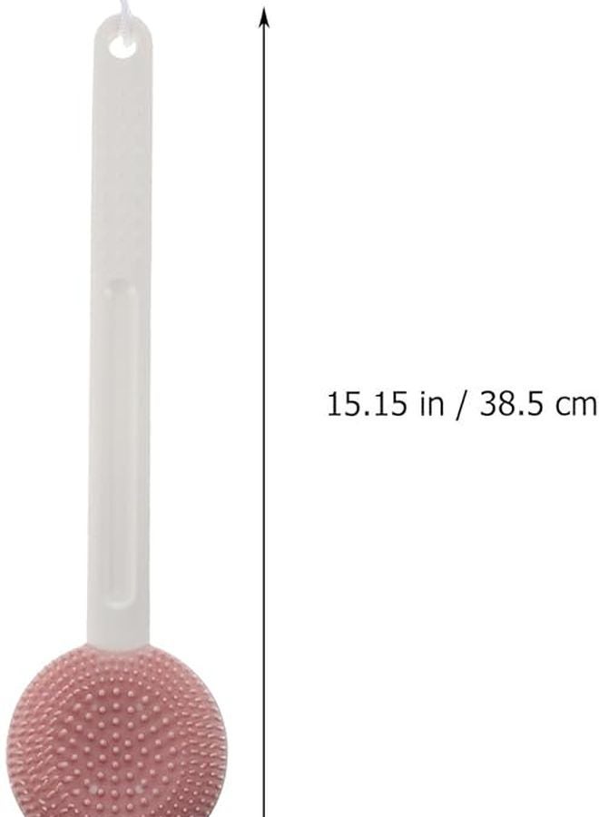 Long Handle Silicone Bath Brush Pink Back Scrubber Exfoliator For Body Cleansing - Image 2